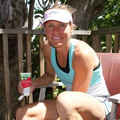 Sam Warriner World #1 ITU World Cup Triathlon -loves using Rapid Recovery Cream pictured here just before she won Taupo Ironman., Rapid Recovery gives her fast effective care for her hard working muscles and joints relieves DOMS fast and helps her train harder, recover faster, race better and achieve her personal best