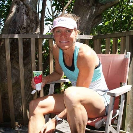 Sam Warriner World #1 ITU World Cup Triathlon -loves using Rapid Recovery Cream pictured here just before she won Taupo Ironman., Rapid Recovery gives her fast effective care for her hard working muscles and joints relieves DOMS fast and helps her train harder, recover faster, race better and achieve her personal best